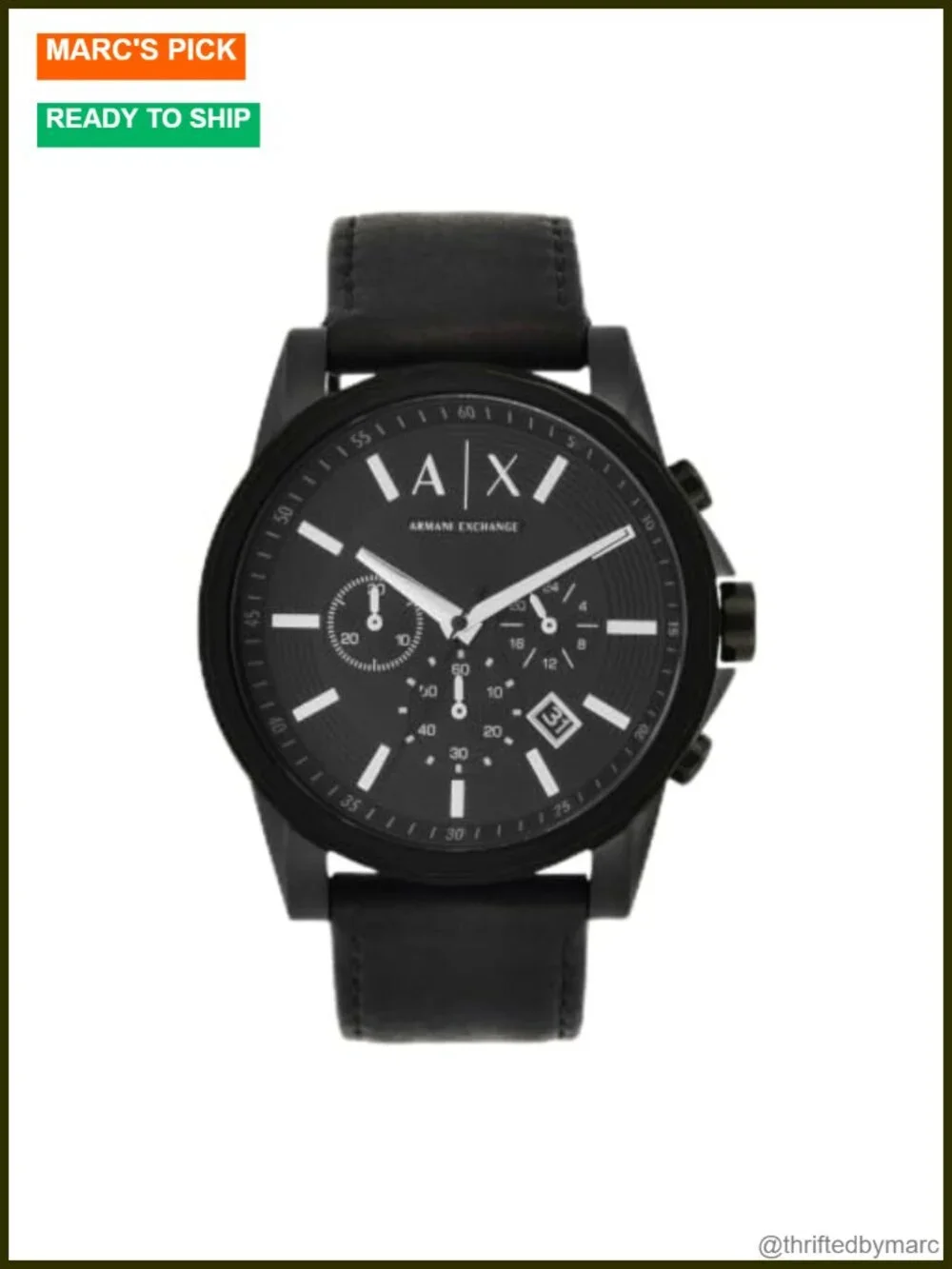 Stainless Steel Chronograph Leather Strap Watch 45mm